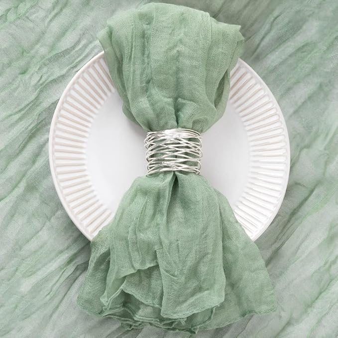 DeZerlor 100 Pack Sage Green Cheesecloth Napkins Spring Cloth Napkins Set of 100 Sage Dinner Napkins Bulk 21x21 Inches for Wedding Bridal Shower Baby Shower Parties