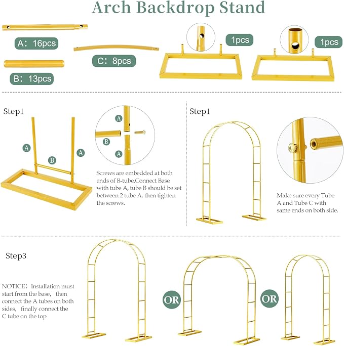 WellSign Wedding Arch 6.6FTx3.5FT, Garden trellis for climbing plants outdoor, Gold Metal Pergola Arbors for Flower Arch Archway, Assemble Freely 3 Sizes for Party Decoration,Garden Wide Arbor Trellis