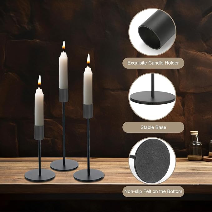 Black Candlestick Holders Bulk for Taper Candles Decorative Metal Candelabra Candle Holders Fit 0.8 Inch Diameter Candles Gold Taper Candle Stands for Wedding Home Party Table Decor (Set of 54)
