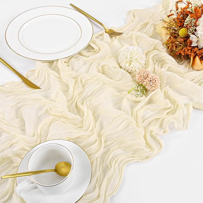 20 Pack Cheesecloth Table Runner - 17x108 Inch Ivory Boho Gauze Cheese Cloth Table Runners for Baby Bridal Shower Decoration Wedding Party Summer Garden Farmhouse