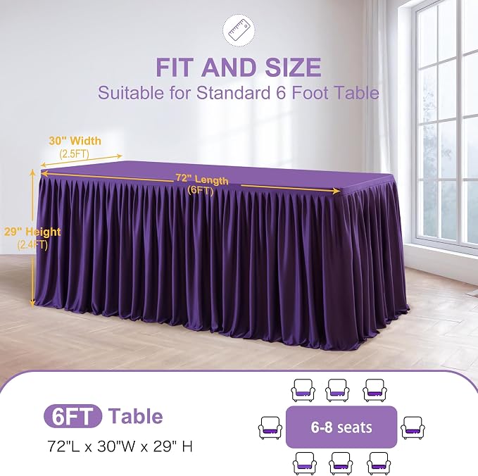 Wish Care 2 Pack Purple Rectangle Table Clothes for 6 Foot Tables, Polyester Fitted Tablecloths 6t Stretch Table Cover for Wedding, Birthday, Parties, Trade Show, Craft Show