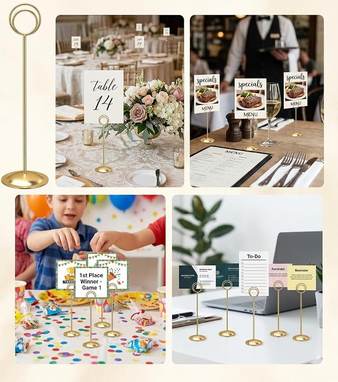 HOHIYA 12 Pack 12" Gold Table Number Holders for Weddings & Events | Elegant gold stands display table numbers, menus, photos and seating cards for weddings, banquets and formal events