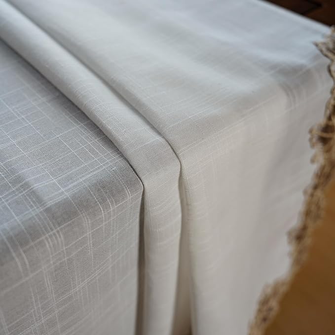 ARTABLE Lace Tablecloth Linen Fabric White Rectangle Table Cloth Fall Christmas Washable Table Cover for Kitchen Home Picnic Indoor Outdoor Camping Dining Decor (Offwhite, 52 x 70 Inch)