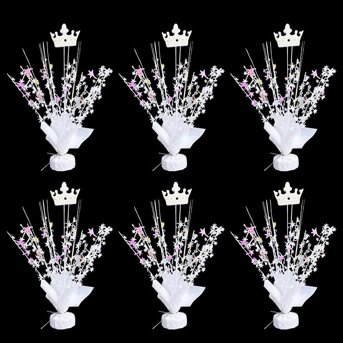 6 Pack Metallic Foil Spray Centerpiece Star Table Decoration Burst Table Centerpieces for Birthday Wedding Anniversary Graduation Holiday Party Supplies Decor (White Crown)