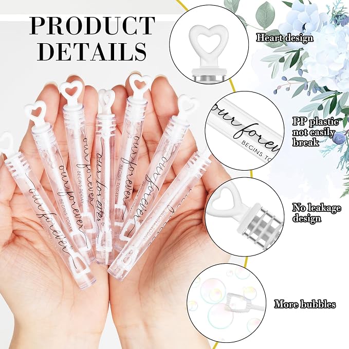 Hollowfly 120 Pack Wedding Mini Bubble Wands for a Wedding Bulk White Heart Black Begin Word Bubble for Guests Send Off Wand Adults Bridal Shower Party Supplies Valentine Anniversaries Celebration