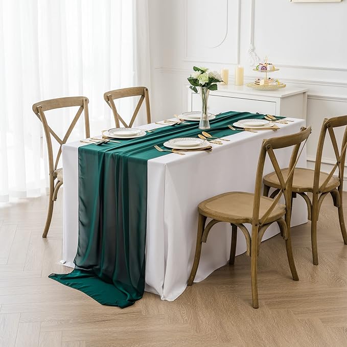 6Pack 9ft Christmas Chiffon Table Runner 14x108 Inch Sheer Romantic Table Runner for Wedding Birthday Party Bridal Shower Outdoor Decoration-Hunter