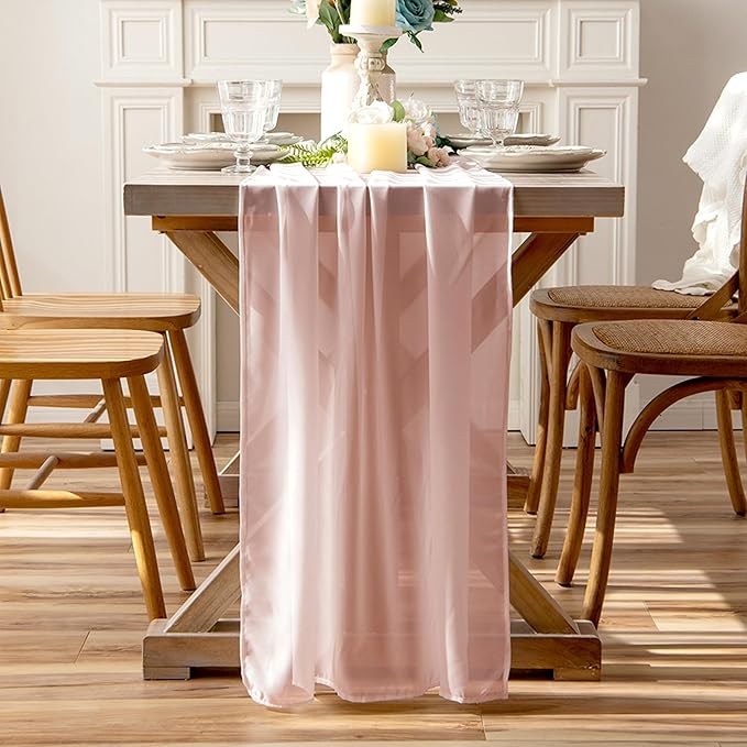 Dusty Pink Shimmery Chiffon Table Runner 35x120 Inches for Baby Shower Bridal Shower Wedding Table Decor