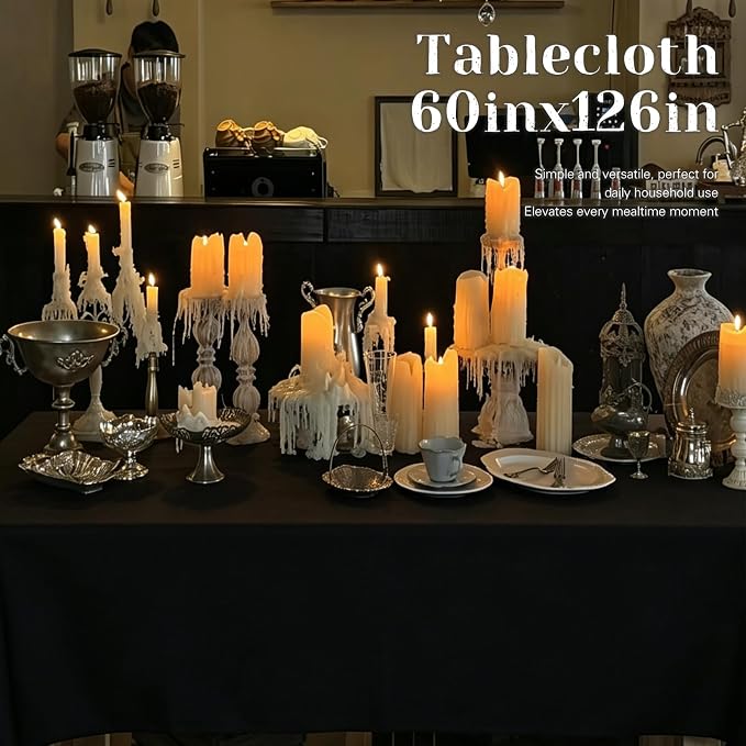 WIGENIUS 2 Pack Black Table Cloth Rectangle Tablecloths 60X126 Inch,Polyester Table Cloth for 8 Foot Rectangle Tables,Wrinkle Resistant Washable Fabric Table Covers for Party,Wedding Banquet