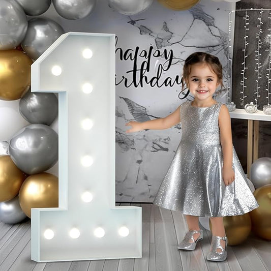 Marquee Numbers 4 Feet Tall: Large 1st 15th 16th 21st Birthday Decorations for Her Him 4FT Light Up Numbers White Anniversary Party Decor Big Backdrop Foam Cardboard Number 1