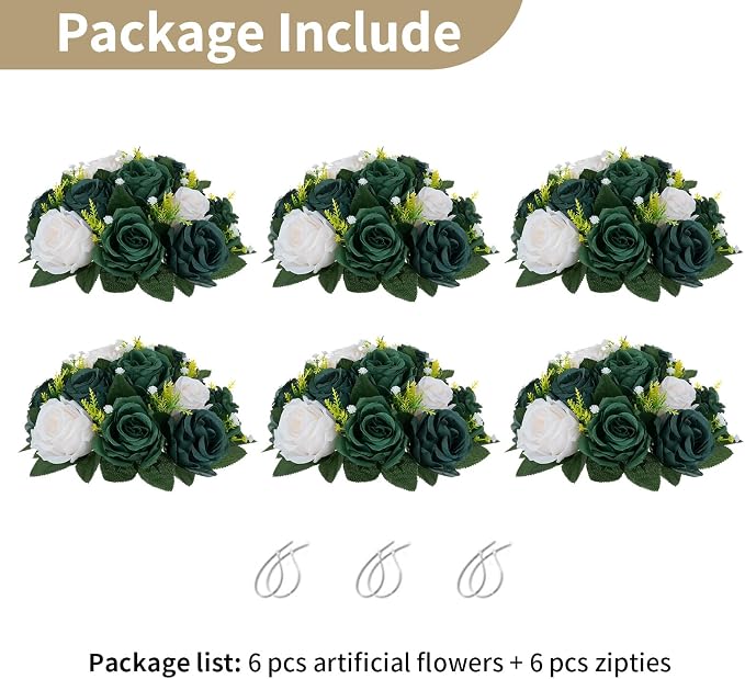 NUPTIO Green Flower Ball Centerpieces: 6 Pcs Artificial Rose Arrangements for Wedding Party Tables Decorations - Fake Silk Floral Kissing Balls for Home St Patrick's Day Christmas Event Dining