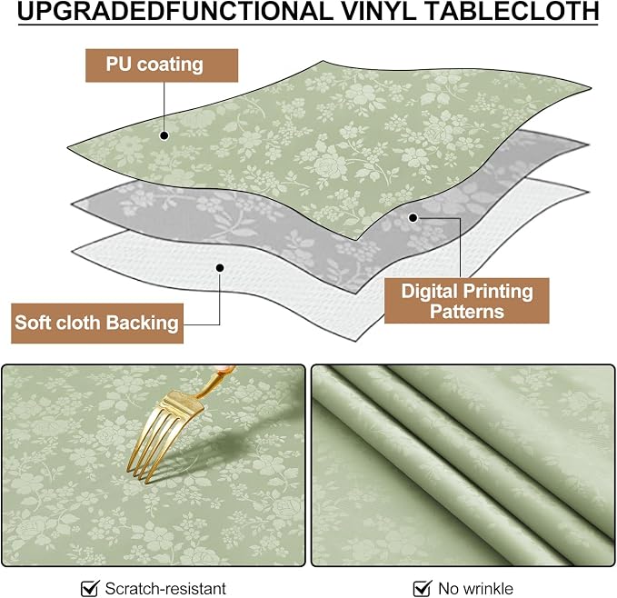 Smiry Rectangle Table Cloth, Waterproof Heavy Duty Vinyl Tablecloths, Wipeable Washable Table Cover for Kitchen and Dining Room (Grass Green, 60" X 84")