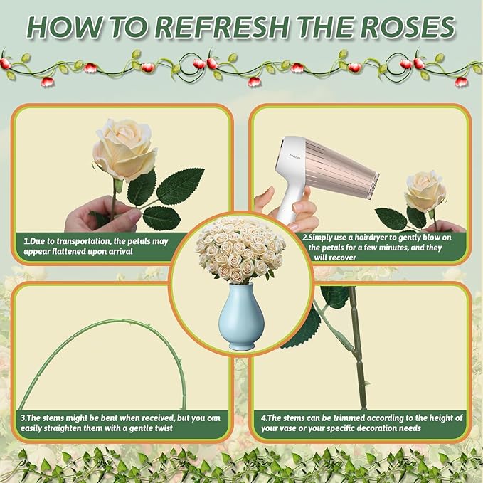100 PCS Fake Champagne Roses, Artificial Champagne Flowers Bulk Realistic Silk Faux Rose with Stems for Wedding Decoration Anniversary Bridal Bouquet DIY Floral Arrangement Romantic Home Decor Gifts
