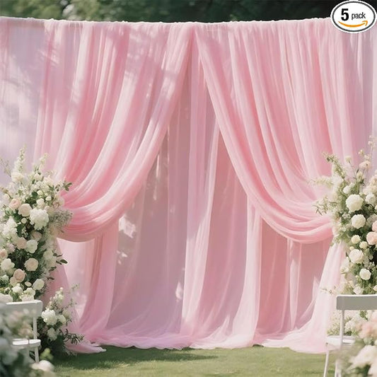Pink Chiffon Fabric 5 Yard Voile Tulle Sheer Fabric for Draping Wedding Arbor Backdrop Canopy Fitted Christmas Birthday Party Gender Reveal Baby Shower DIY Decoration Background