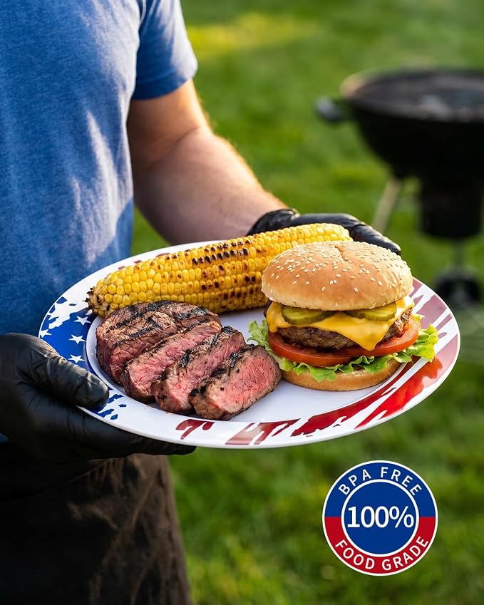Goodluck 350 Piece 4th of July Red Blue Plastic Dinnerware Set for 50 Guests, Disposable Plates for Independence Day Supplies, Include: 100 Plates, 50 Pre Rolled Napkins with Silverware, 50 Cups