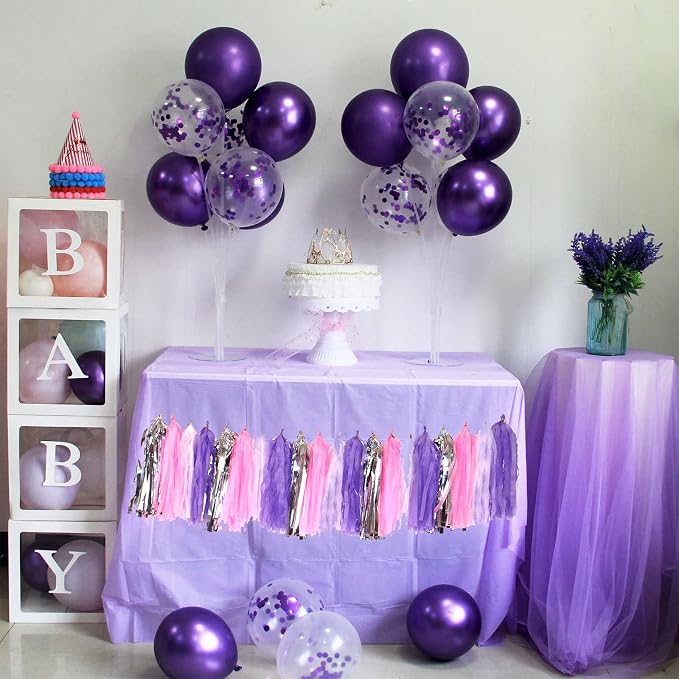 ZJDHPTY 4Set Purple Balloon Stand Table Centerpieces Party Decor | Birthday Decorations Graduation Retirement Bridal Shower Wedding Anniversary Halloween New Years Eve Party Supplies