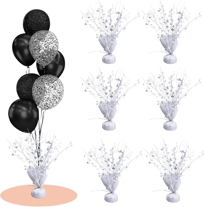 6 Pack Metallic Foil Spray Centerpiece Star Table Decoration Burst Table Centerpieces for Birthday Wedding Anniversary Graduation Holiday Party Supplies Decor (White)