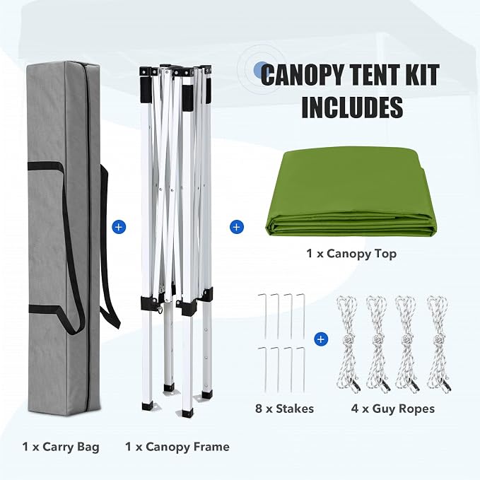 EAGLE PEAK 5x5 Pop Up Canopy Tent Instant Outdoor Canopy Easy Set-up Straight Leg Folding Shelter, Grass Green