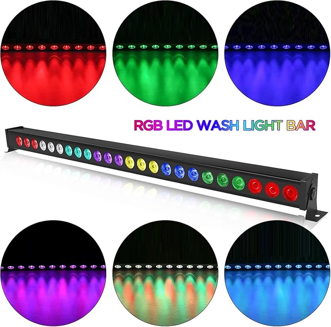 Led Stage Lights Bar,72W 24LEDs RGB Dj Strobe Party Lights Bar 3 in 1 Wall Washer Light Indoor with DMX Control AutoPlay Sound Activated Color Changing for Church Christmas Wedding Dance (2)