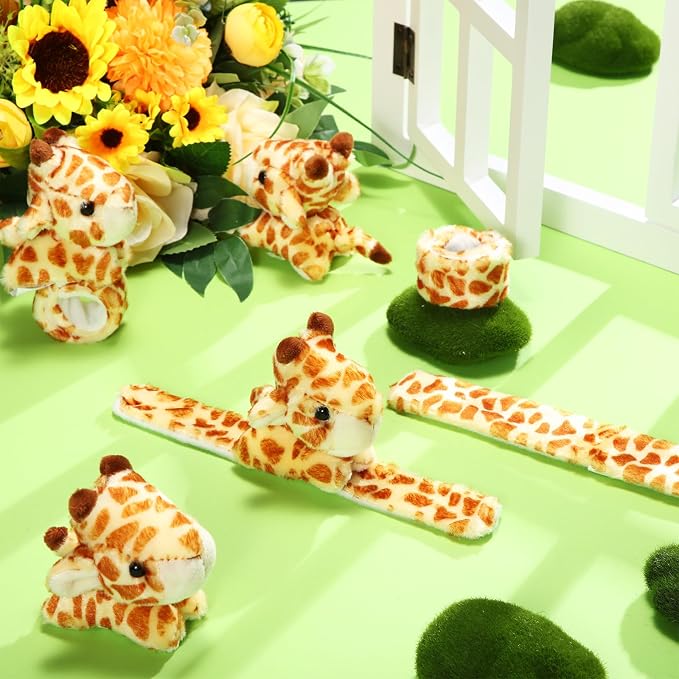 Lenwen 8 Pcs Stuffed Giraffe Animals Slap Bracelets for Kids 8.66 Inch Back to School Plush Animal Bracelets Adopt a Giraffe Party Favors Wrist Slap Snap Band Toy for Boys Girls Birthday Gifts