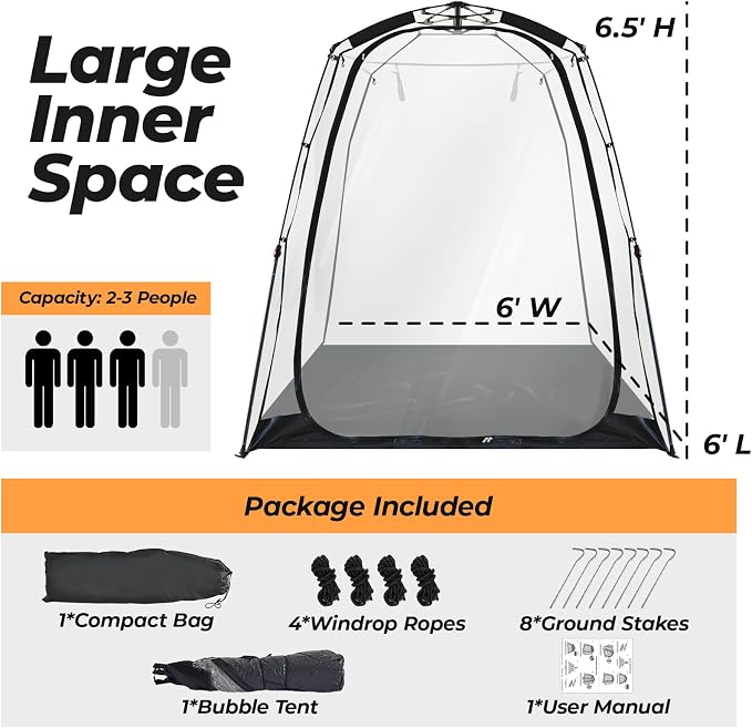 Screen House Pop Up Canopy, Portable Tent for Camping Outdoor Gazebo Weatherproof Prefab Tiny Homes, Black (6x6FT)