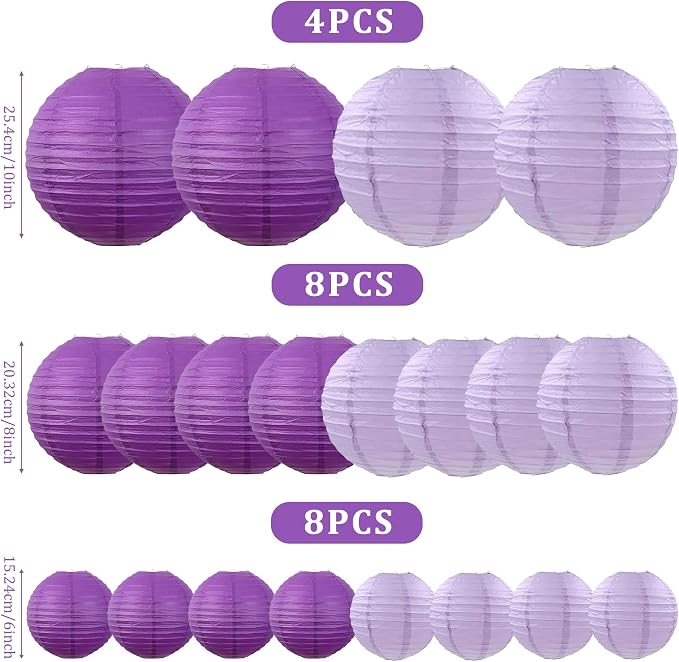 Purple Paper Lanterns Decorative, 20Pcs Lavender Round Hanging Paper Lanterns Decorations for Bridal Shower Birthday Engagement Wedding Home Party Decoration