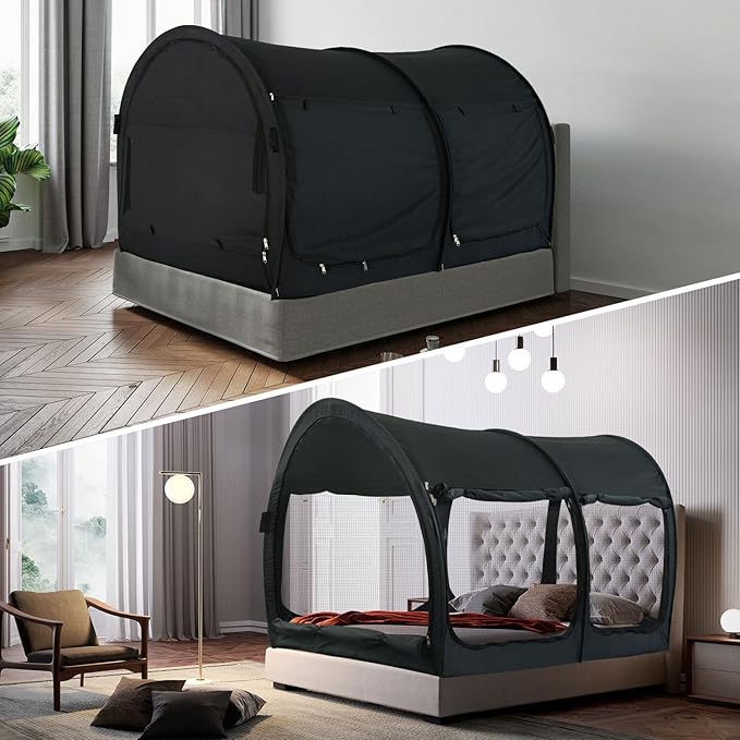 LEEDOR® Bed Tent Dream Tent Bed Canopy Shelter Cabin Sleeping Tent Indoor Pop Up Privacy Warm Breathable Mosquito Mesh Twin/Full/Queen for Kids and Adult (Mattress Not Included)