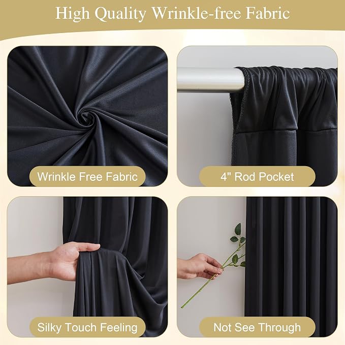 20x10FT Black Backdrop Curtains with Lights for Parties,Wrinkle Free Wedding Photo Backdrop Curtains for Baby Shower Birthday Ceremony Reception Home Party Decorations-5ft x 10ft,4 Panels