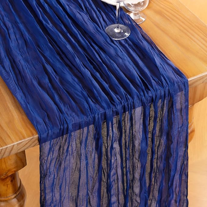 DeZerlor Royal Blue Cheesecloth Table Runner 4 Pack Spring Easter Table Runnerss Boho Gauze 120 Inches Table Decor for Wedding Bridal Baby Shower Parties