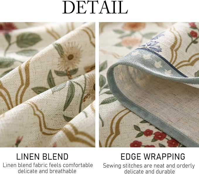 ISAENNE Designer Vintage Linen Rectangular Tablecloth,79"x55"-Serenity B | Elegant French Table Cloth Rectangle Table,Colorful Floral Pattern,Decoration,Dining Room,Tea Party,Kitchen,Thanksgiving