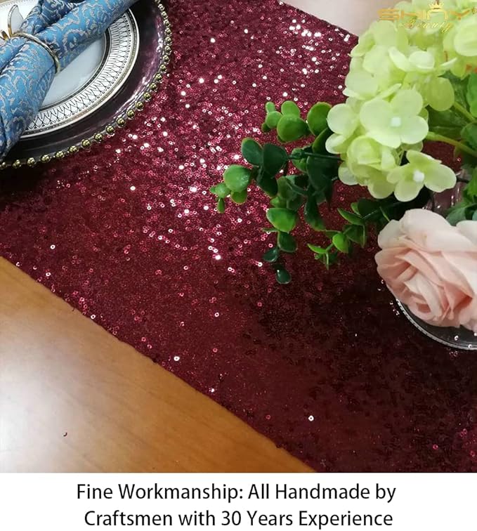 ShinyBeauty Sequin Table Runner Burgundy 12x108-Inch Runner Wine Table Covers for Party Bridal Shower Decorations -1025S