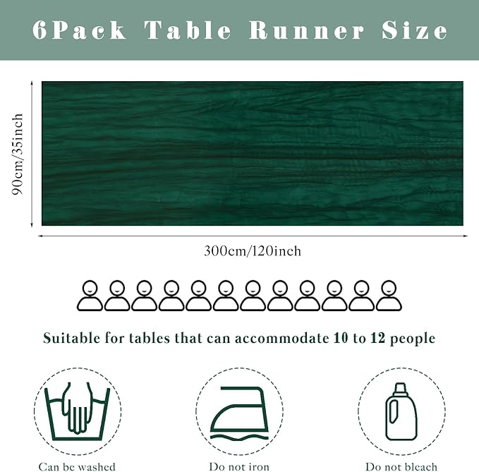 6 Pcs Emerald Green 10FT Cheesecloth Table Runner Gauze Fabric Runner for Tables Boho Table Runner Decoration Rustic Sheer Runner for Wedding Birthday Baby Bridal Shower Party (35 x 120 Inches Long)