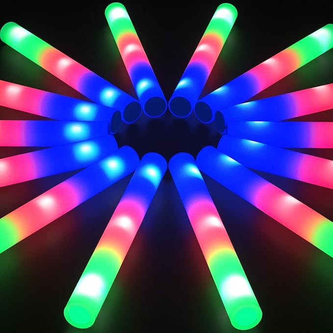 50Pcs Foam Glow Sticks Bulk Party Pack,L16" Big Led Light Up Foam Sticks with 3 Flashing Effect, Glow in The Dark Party Supplies Favors for Wedding, Adults/Kids Birthday, Disco Dance Floor, DJ