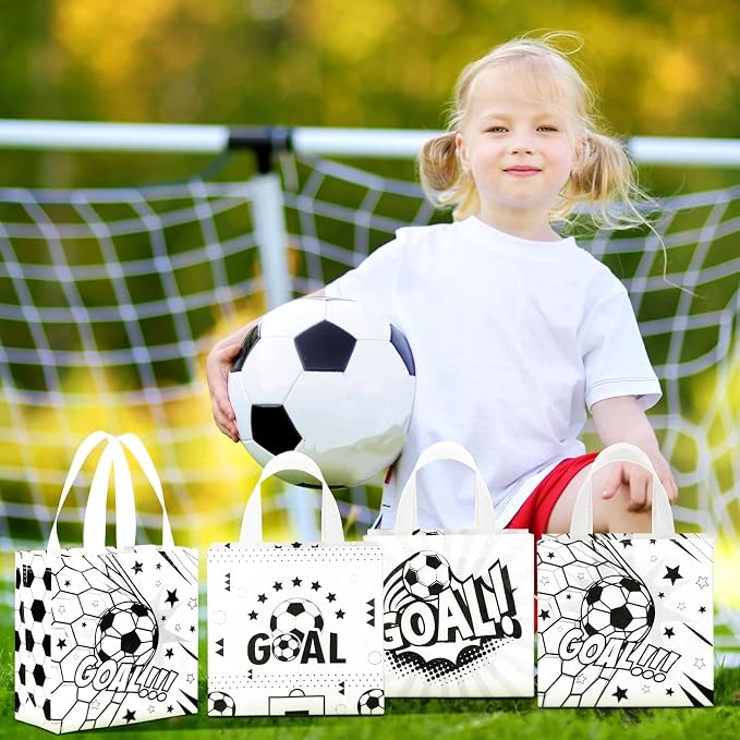 Sweetude 40 Pcs Soccer Gift Party Favor Bags with Handle, Non Woven Goodie Bags Birthday Favor for Birthday Baby Shower Packaging Supplies