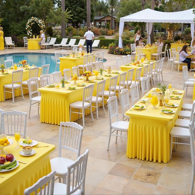 leegleri 4 Pack Yellow Spandex Table Clothes for 6 Foot Rectangle Tables, Wrinkle Free Fitted Table Cloth 6ft Stretch Tablecloths for Parties Weddings Birthday Banquet Baby Shower