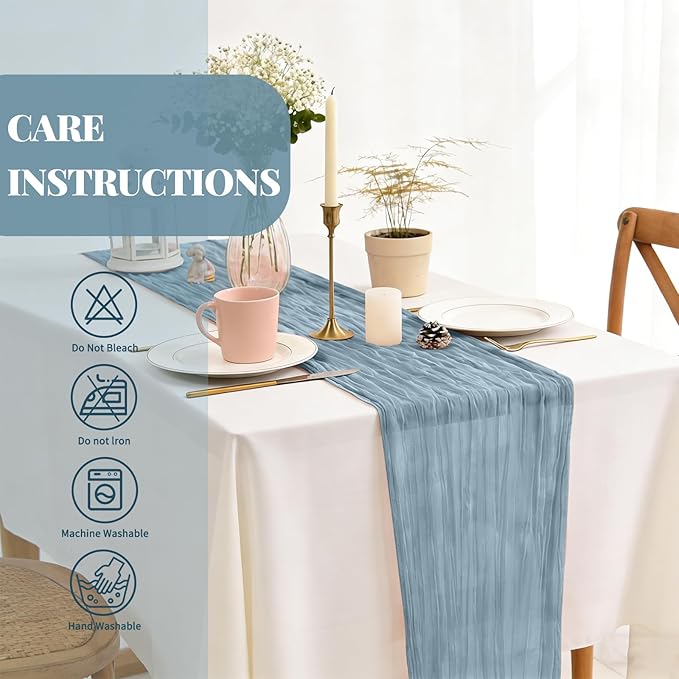24 Pack Dusty Blue Table Runner, Cheesecloth Table Runner Long Romantic Semi Sheer Rustic Boho Gauze Table Runners for Wedding Bridal Shower Birthday Party Decorations(17.7×108 Inch)