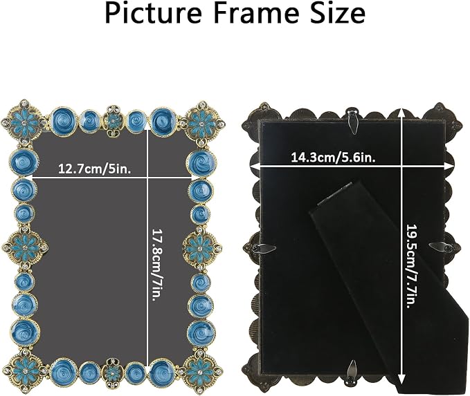 5x7 Vintage Picture Frame Decor Ornate Antique Blue Photo Frames with Glass Front, Art Decor Tabletop Display, Gifts Ideas for Women, Horizontally & Vertically
