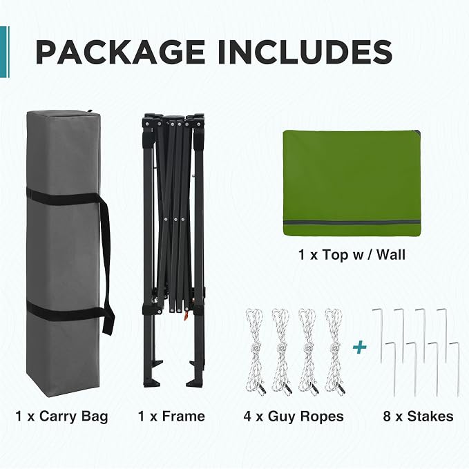 EAGLE PEAK 6x4 Instant Pop Up Canopy Tent with 1 Half Wall Panel, Straight Leg Sun Shelter, Portable Canopy with Carry Bag for Camping, Beach & Sports, Grass Green