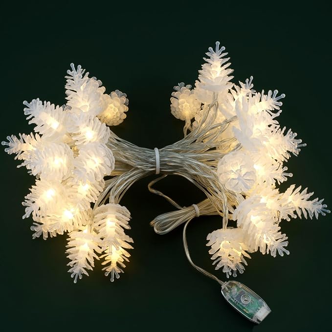 50 Pinecone String Lights, 25ft USB Powered Decorative LED Novelty String Lights (Pine Cone)
