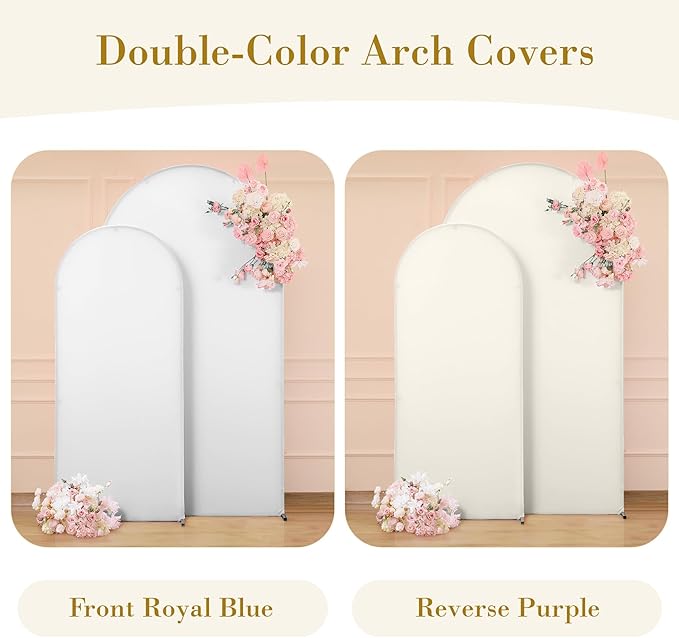 White and Beige Arch Cover Set of 2-7.2FT and 6FT Arch Backdrop Cover Spandex Fitted Wedding Balloon Arch Stand Covers for Bridal Shower Wedding Baby Shower Birthday Party Ceremony Photo Background