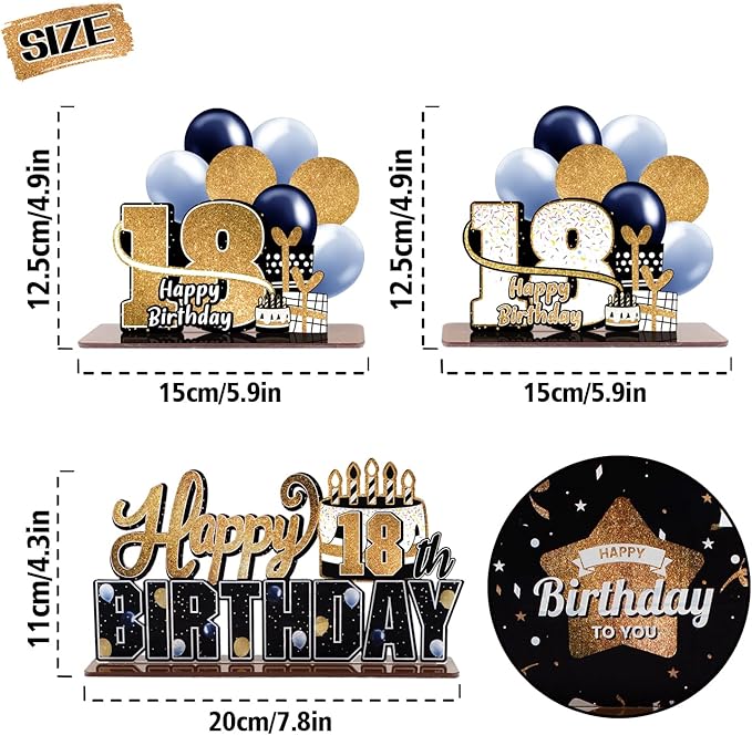 LINGTEER Happy 18th Birthday Gold Acrylic Table Topper Centerpieces Set - Cheers to Eighteen Years Old Birthday 18th Bday Party Gift Decorations.