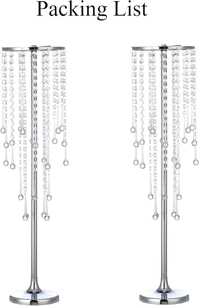 Bigsee 2 Pcs 29.5 inches Crystal Flower Stand Wedding Centerpieces for Tables, Tabletop Silver Metal Flower Arrangement Holder, Bulk Metal Vases for Reception Ceremony Decoration