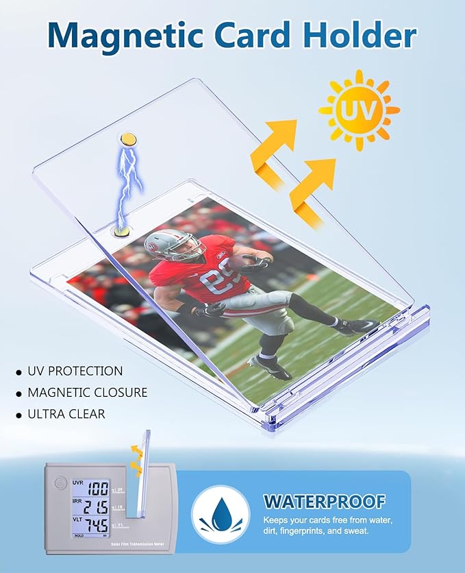 204ct Magnetic Trading Card Holders: 35pt One Touch Card Holder, U-V Protection Hard Plastic 35 PT Magnetic Cards Case for Sports Game, Football, Baseball Cards - Ultra Slim