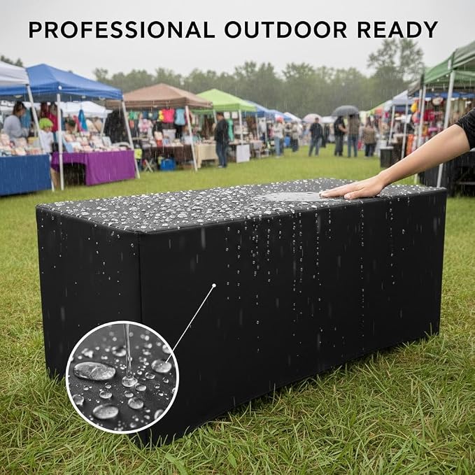 HolidayIdeas 4-Pack 6ft Black Rectangle Craft Shows Fitted Tablecloth | Wrinkle resistant table covers; bulk quantity pack for professional trade exhibition displays or vendor booths