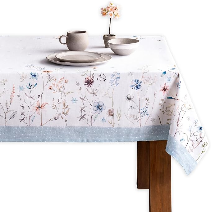 Maison d' Hermine Table Cloth Rectangle Table 100% Cotton 60 x 90 Inches Fall Tablecloth Reusable Everyday Use for Thanksgiving Christmas Decorations Dining Farmhouse Party (Ice Florals)