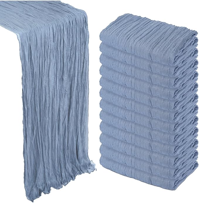 12 Pack Dusty Blue Cheesecloth Table Runner 10Ft Spring Gauze Cheese Cloth Table Runner 35x120 Inch Boho Sheer Rustic Fabric for Party Decor Baby Shower Wedding Decorations