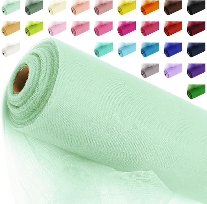 54" by 20 Yards Tulle Fabric Rolls Green Tulle Ribbon Tutu Spool Bolt for DIY Wedding Decoration Baby Shower Tutu Skirt Gift Wrapping Large Matte Tulle, Roll Packaging (Mint)