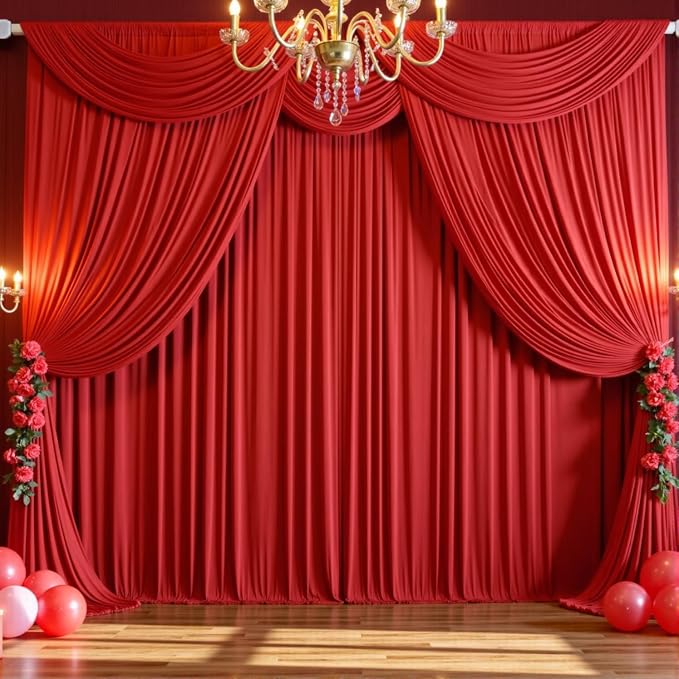 20ftx12ft Wrinkle Free Red Backdrop Curtains for Parties, 4 Panels 12FT Long Silky Red Photo Backdrop Drapes Back Drop Cloth for Wedding Birthday Photography Background Decor