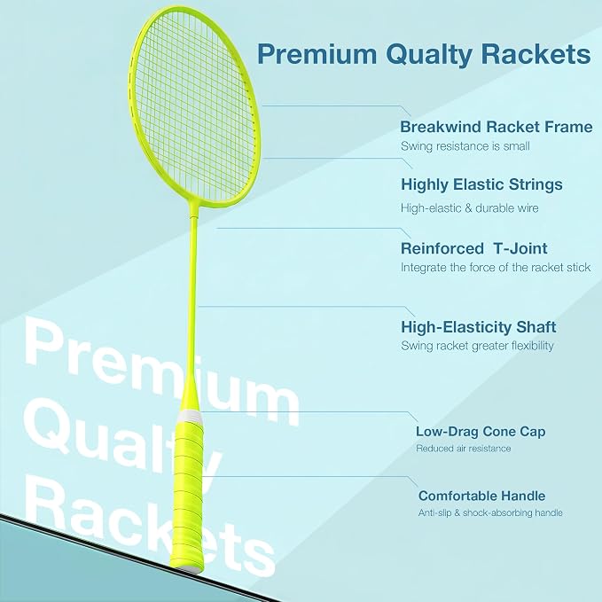 AboveGenius Badminton Rackets Set, Lightweight Badminton Set Includ 4/6 PCS Rackets, 6 Birdies, Outdoor Backyard Games, Racquets for Adults, Teens, Family Beginner