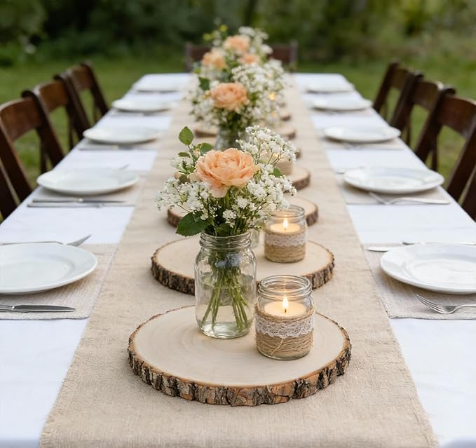 ilauke 6Pcs Wood Slices for Centerpieces, 7-8 Inch Natural Willow Wood Circles for Crafts, Large Wood Rounds for Rustic Wedding Decor, Centerpiece Table Decorations and DIY Crafts