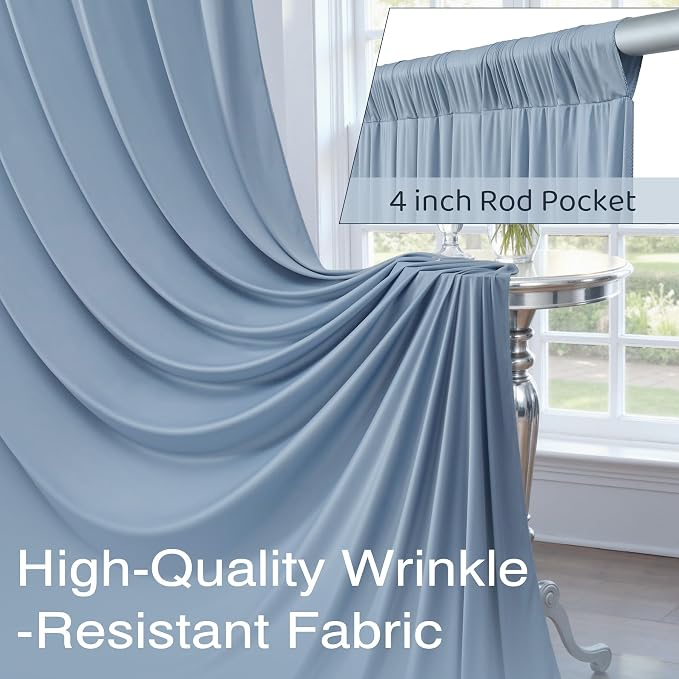 10x10ft Wrinkle Free Dusty Blue Backdrop Curtains for Parties, 2 Panels 5x10ft Silky Polyester Photo Backdrop Drapes Back Drop Cloth for Wedding Birthday Photography Background